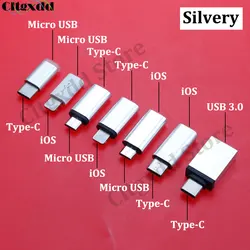 1 szt. srebrzysty adapter Micro USB 3.0 Type-C iOS Wtyczka męska na żeńskie złącze ładowania do iPhone Samsung S8 S9 Xiaomi