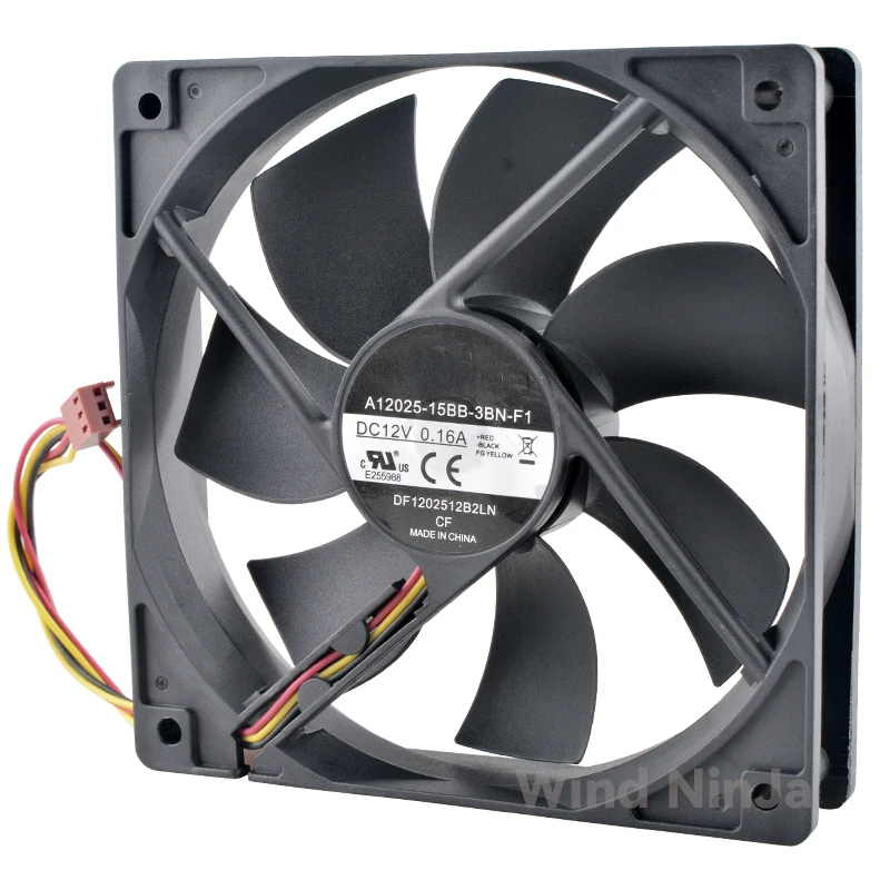 Quiet Cooling Fan 12cm X 120mm X 25mm DC12V 0.16A 3-Pin Dual Ball Bearing for Chassis CPU Power Supply - DF1202512B2LN