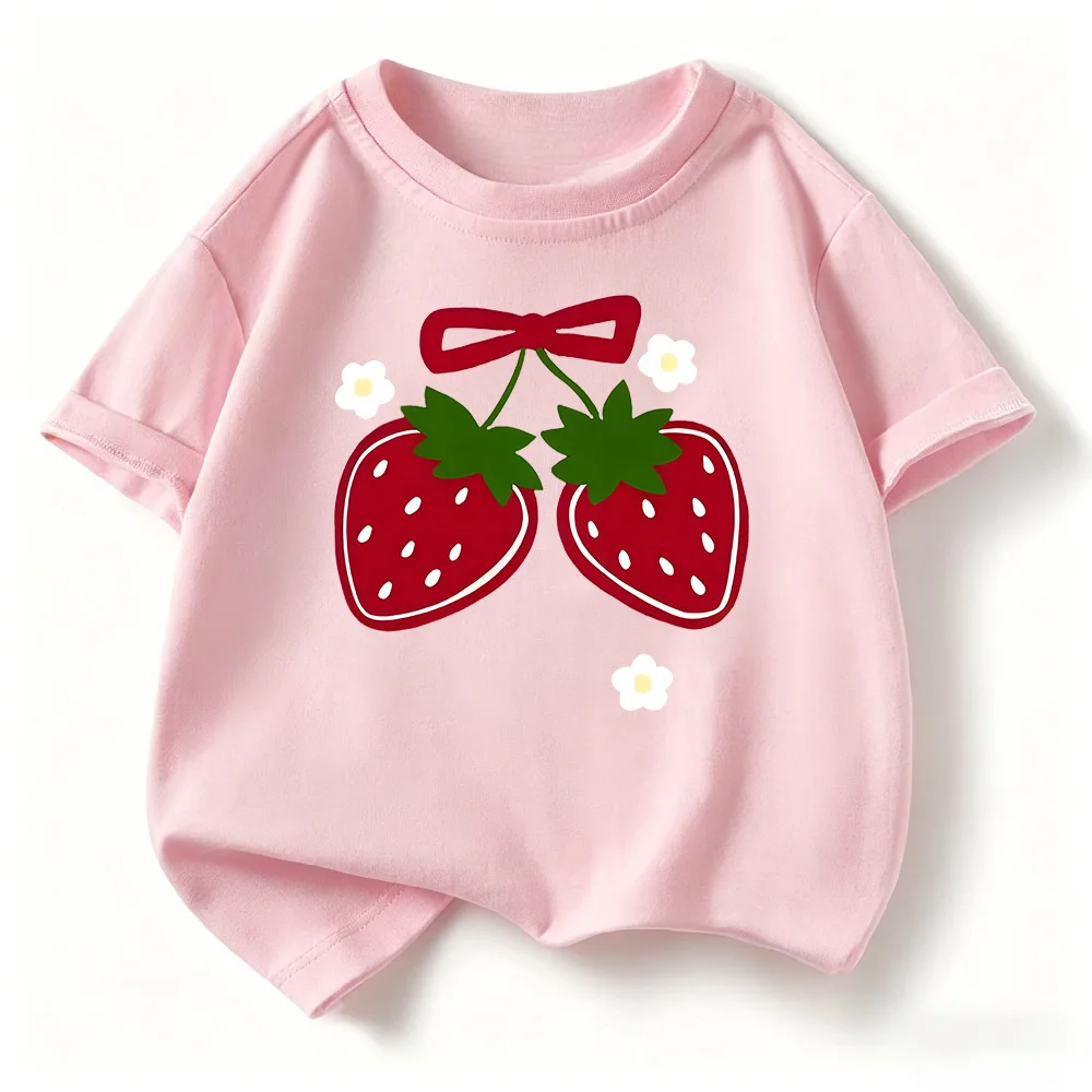 Children's T-shirt for Summer Soft Skin Friendly Loose Comfortable Casual  Simple Versatile Strawberry Short Sleeved Top