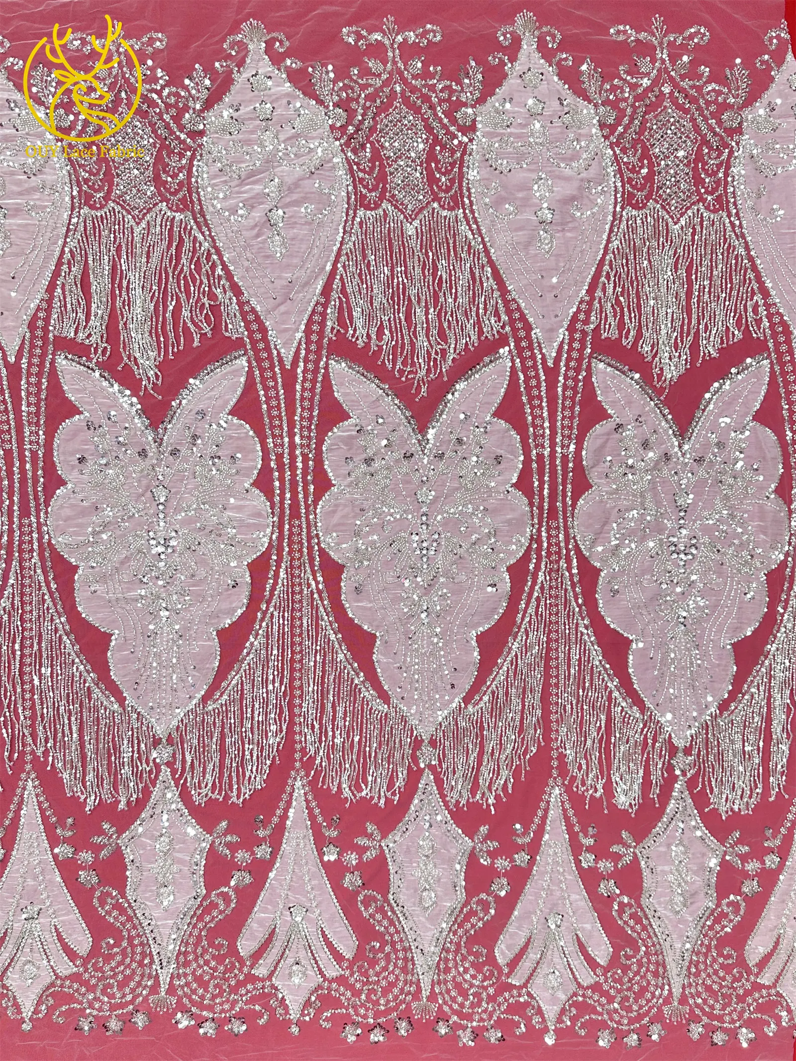 Eleganter Afrikanischer Samt 3D Perlen-Spitzenstoff 5 Yards Französische Pailletten Tüll Stickerei Spitzenstoff Nigerianisches Hochzeitskleid Nähzubehör – Detail 10