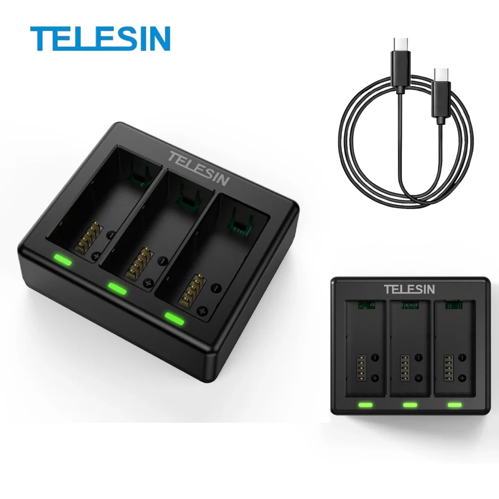 

TELESIN Quick Battery Charger for Gopro Hero 13 Black Lightweight Safety Three Slot Battery Charger Action Camera Accessories