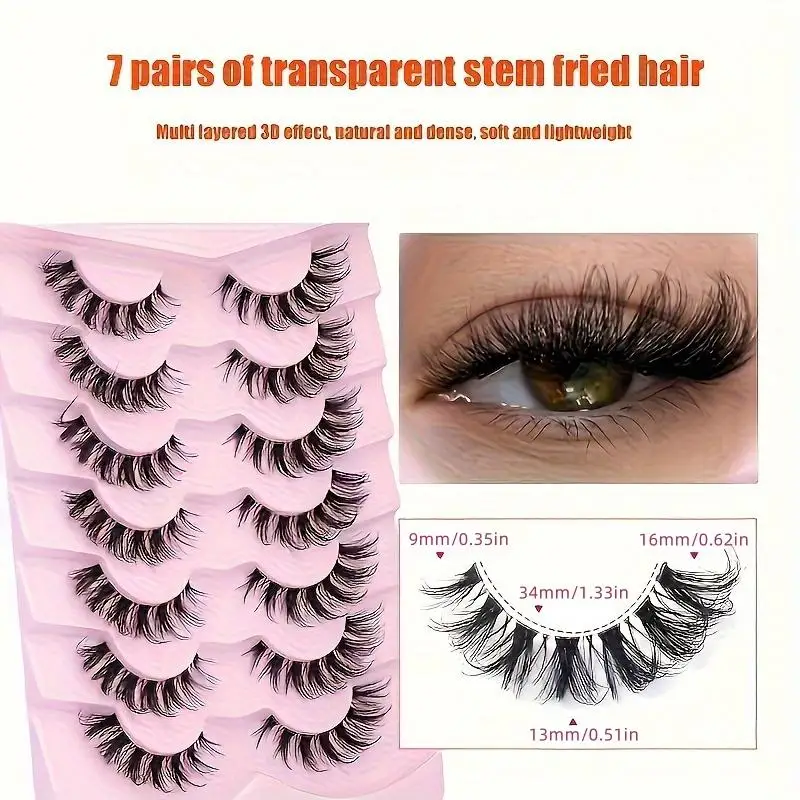 2 boxes of 14 pairs of false eyelashes, transparent eyelashes, natural eyelashes, explosive striped D-roll extended eyelashes