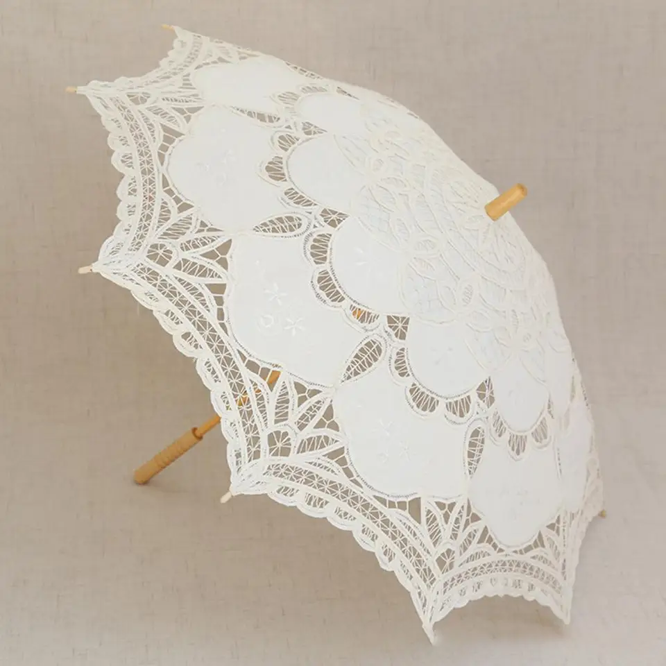 Set Di 5 Ombrelli Ricamati In Cotone Fatti A Mano – 61x61 Cm, Decorativi Per Nozze Ed Eventi Speciali