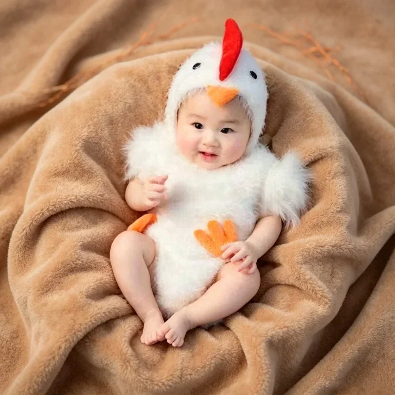 Fluffy Chick Costume Set Hat Bodysuit Animal Themed Outfit Studio Portrait Shooting Garment Milestone Photography Layout Prop