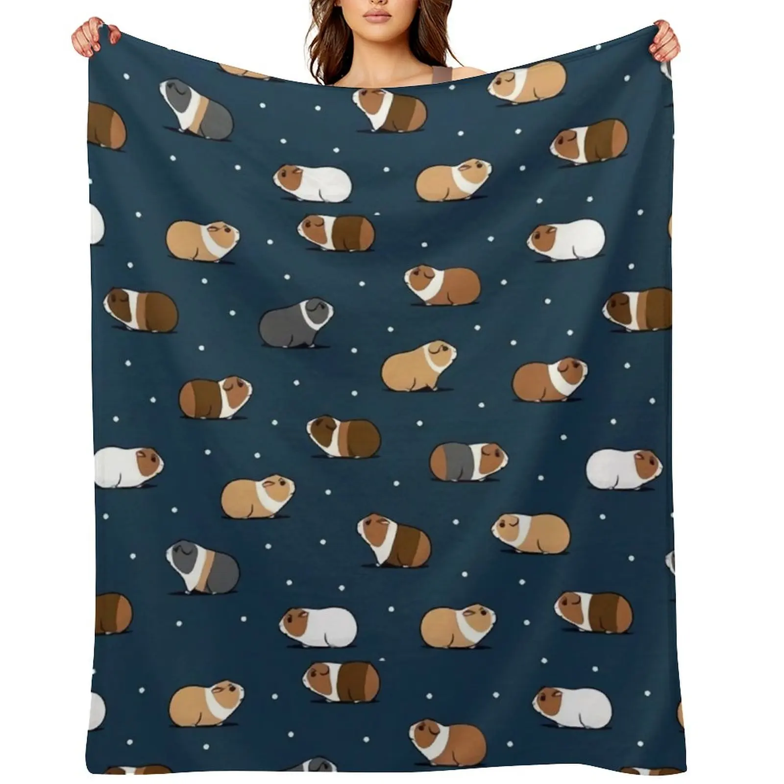

Little Guinea On Navy Throw Blanket manga Softest anime Bed covers Blankets