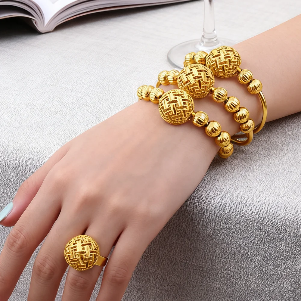 

2025 New Gold Plated Stainless Steel Chain Bracelet and Ring ethiopian hawaiian jewelry bangles for women free shipping Gift