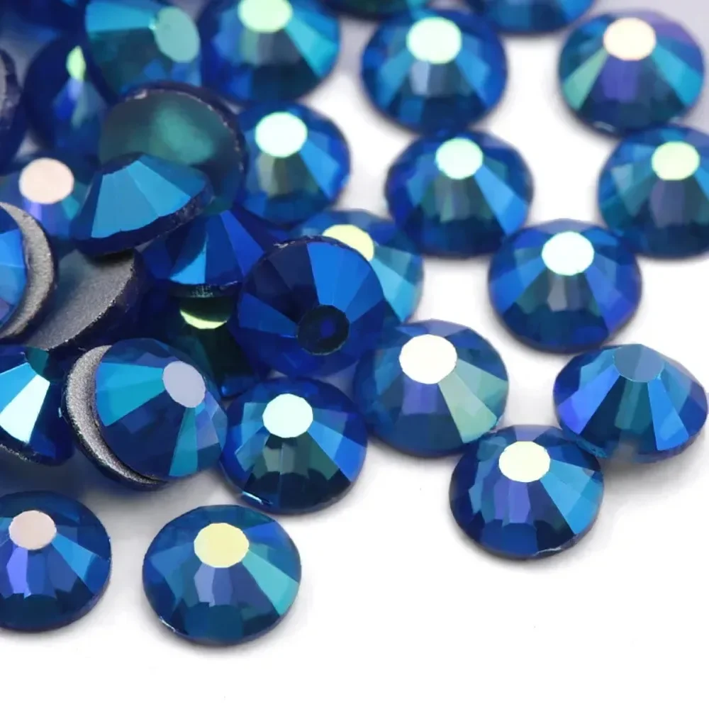 SS3-30 1440PCs Sapphire Blue AB Glass 3D Nail Art Decorations Flatback Rhinestones Non HotFix Glue on Crystal Wedding Dress 050