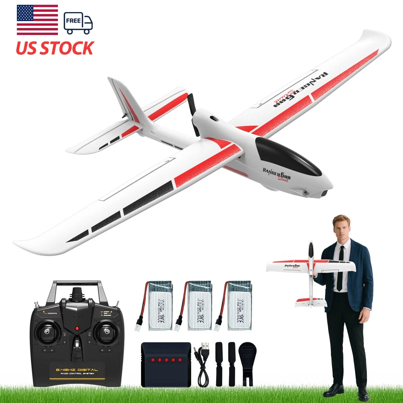 VOLANTEXRC Ranger 600 Glider RC Plane, 4-CH Remote Control Airplane Glider with 3 Flight Modes, One-Key Stunts, 23.6*18.1 Inches, Ideal Park Flyer