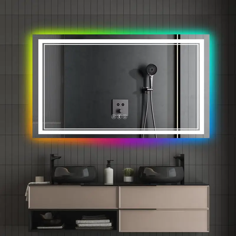 

60x30 Inch Frameless LED Smart Bathroom Mirror with RGB Backlight