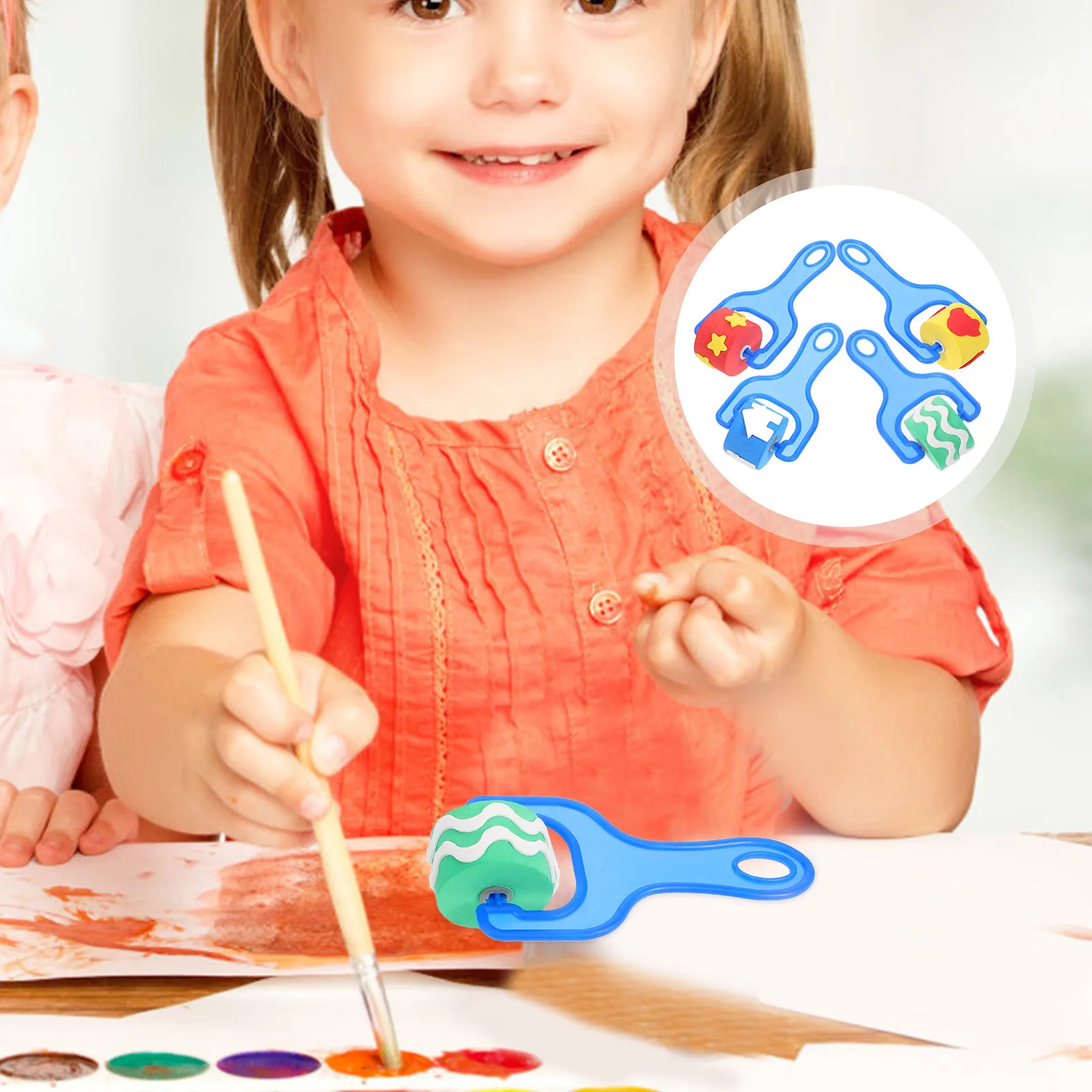 

4Pcs Kids Sponge Painting Rollers Lightweight Durable Creative Drawing Stampers Multi-Use Painting Tools for Kids