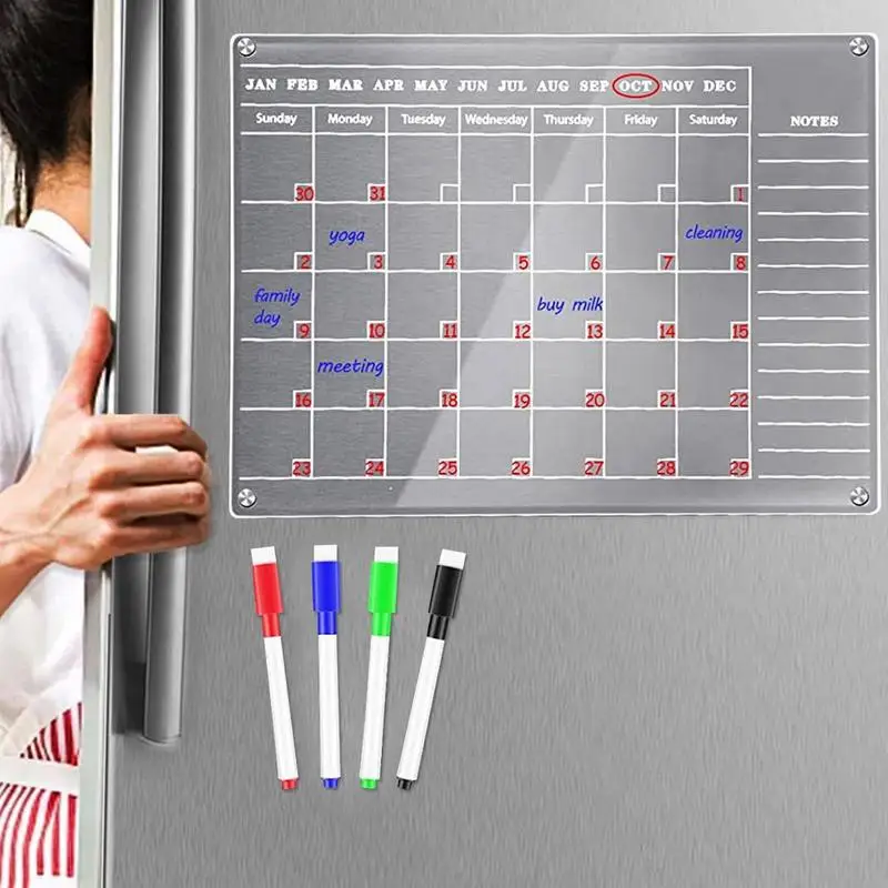 40x30cm Magnetic Acrylic Board for Refrigerator Daily Weekly Monthly Planner Marker Board Dry Erase Magnetic Calendar Memo Board