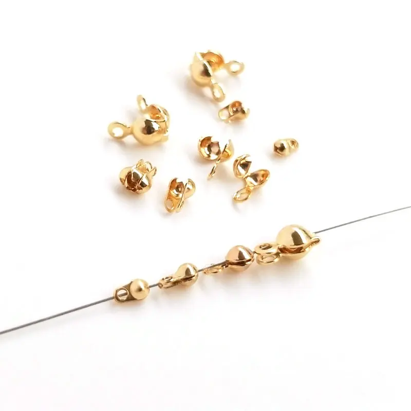 Fermoirs en laiton JOCover pour documents, boule en or JO14 K, perles, bijoux, fournitures de bricolage, résultats, 3mm, 4mm, 50 pièces