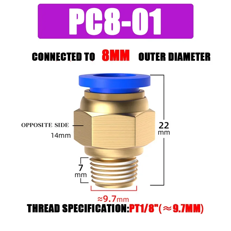 10/50 Stück PC-Pneumatik-Schnellverbinder 4–12 mm, Push-In-Anschluss für 1/8 Zoll, 1/4 Zoll, 3/8 Zoll, 1/2 Zoll BSPT-Gewinde, Luftschlauch und -rohr, für den industriellen Einsatz 