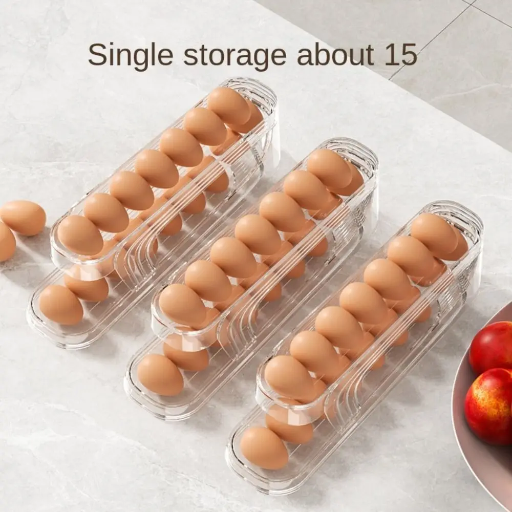 Double-layer Egg Storage Rack Anti Drop Automatic Scrolling Egg Basket Save Space Convenient Rolling Egg Holder for Kitchen