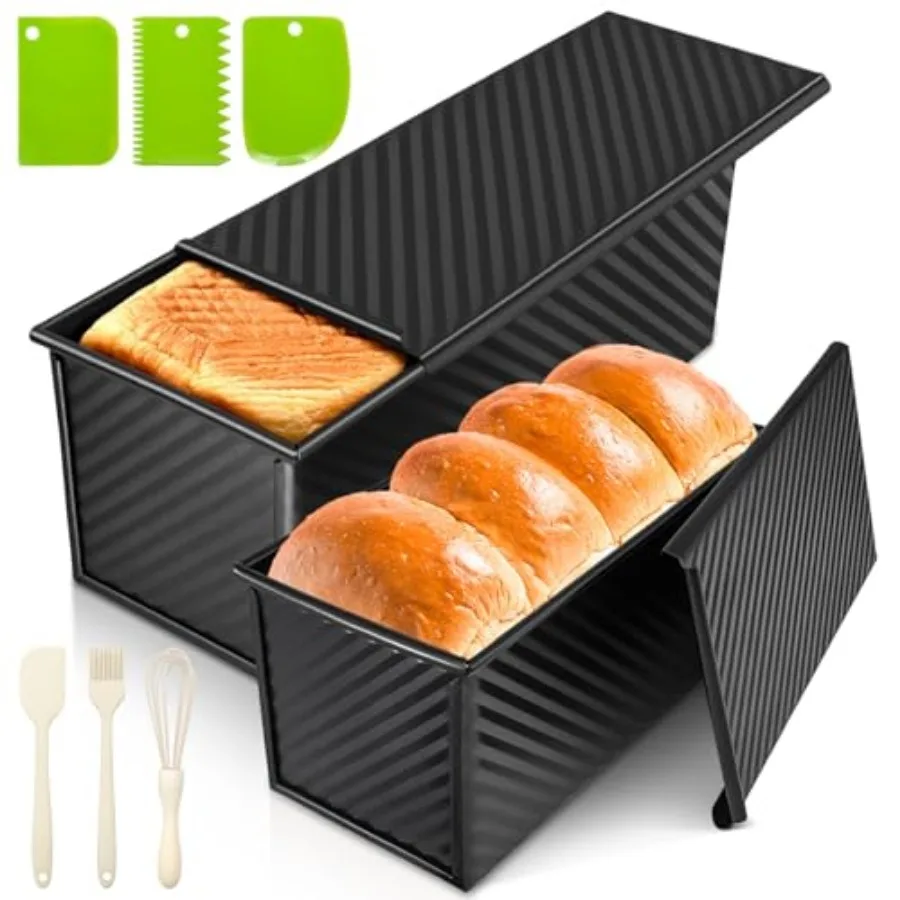 

2Pack Large Bread Pan with Lids 2.2LB Dough Capacity Non-Stick Carbon Steel Bread Pans for Homemade Sandwich and Sourdough Brea