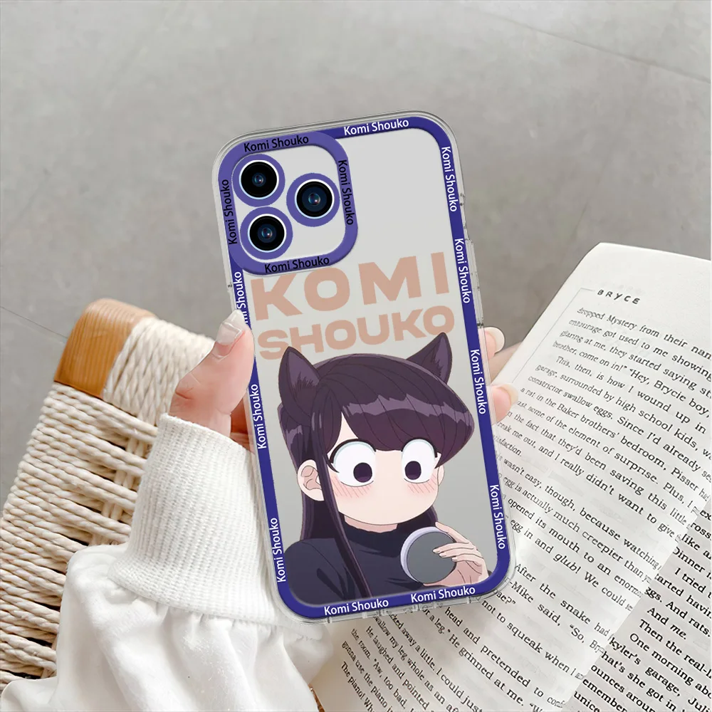 Bilibili Cartoon Cute Komi Shouko Phone Case for iPhone 12 11 13 14 15 16 Max Pro Plus Transparent Bezel Shell