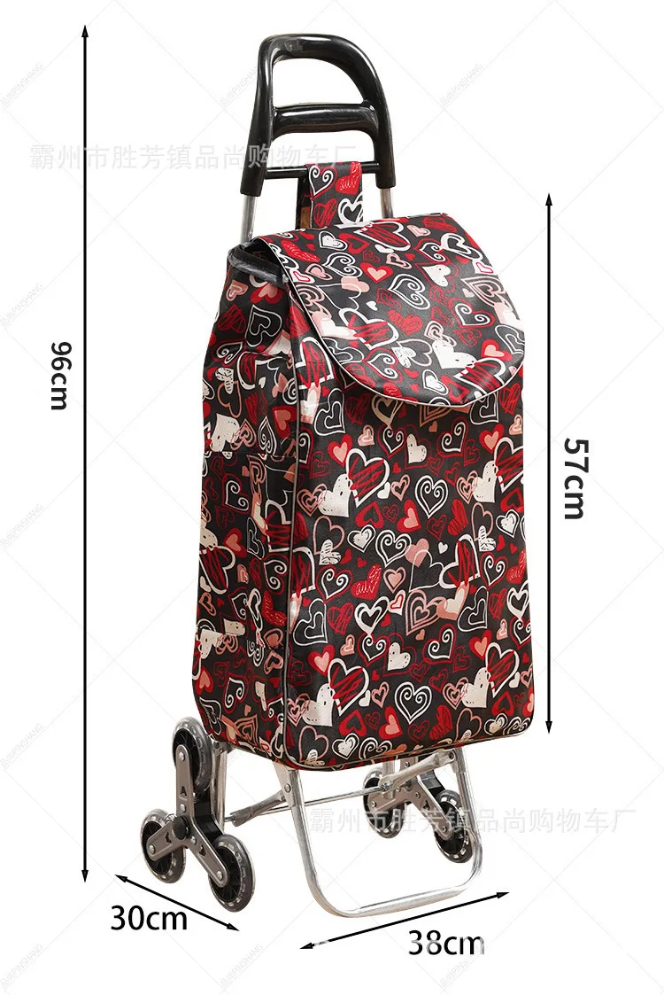 Folding handcart, climbing trolley, portable senior supermarket shopping cart, grocery cart, metal frame handcart, pattern