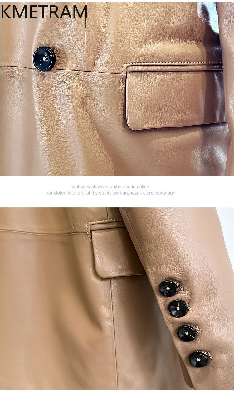 シープスキンジャケット100%トップレイヤー、レディースルーズミドル丈本革スーツジャケット、アウターウェア新作、2025年秋婦人服