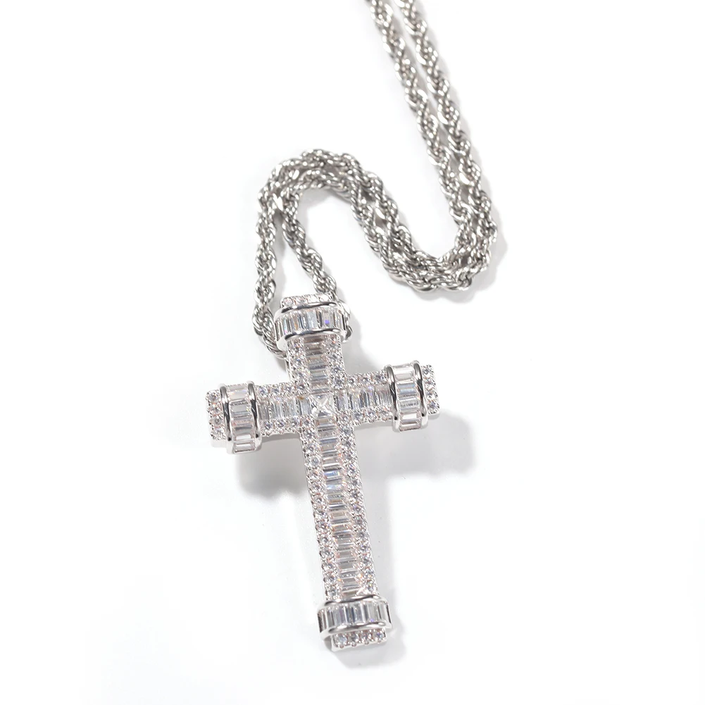 UWIN مثلج Baguettecz الصليب قلادة القلائد AAA زركون الدينية الصليب سحر موضة الهيب هوب مجوهرات للهدايا