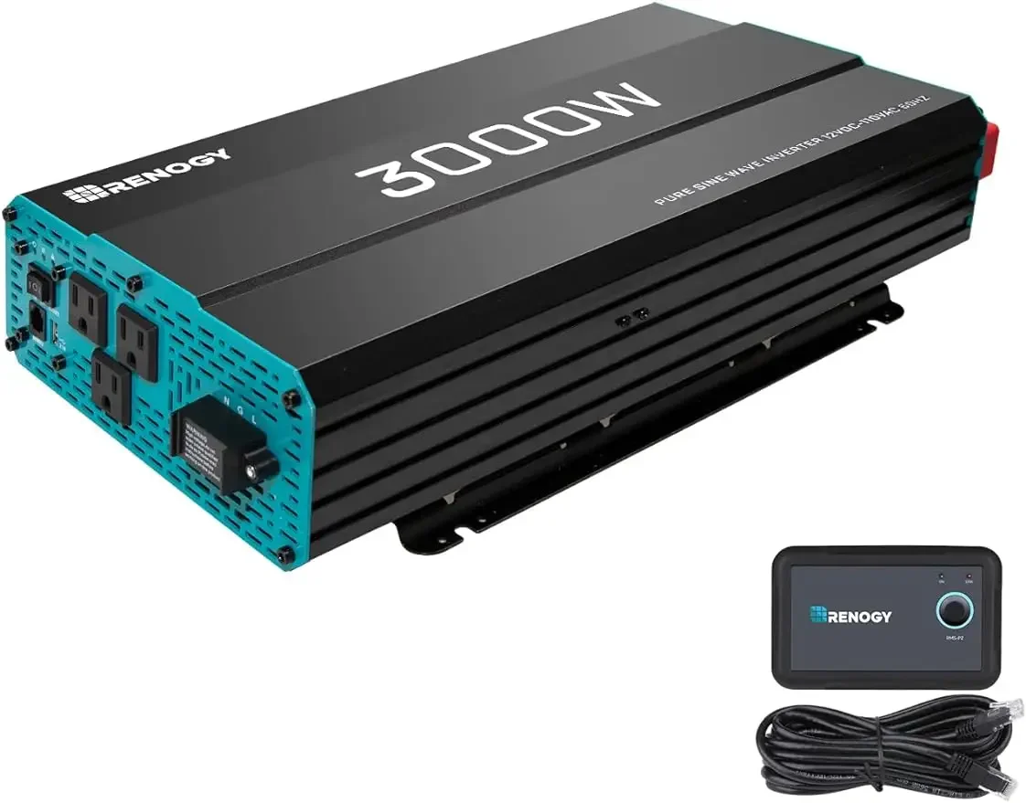 Renogy 3000W Pure Sine Wave Inverter 12V DC to 120V AC Converter  with Built-in 5V/2.1A USB, AC Hardwire Port, Remote Controller