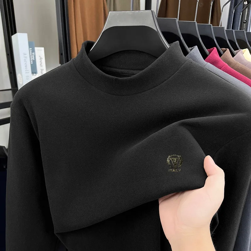 الراقية جودة الرجال شبه عالية الرقبة المخملية طويلة الأكمام تي شيرت الخريف الشتاء جديد طباعة الدافئة البلوز تنوعا العصرية الرجالية