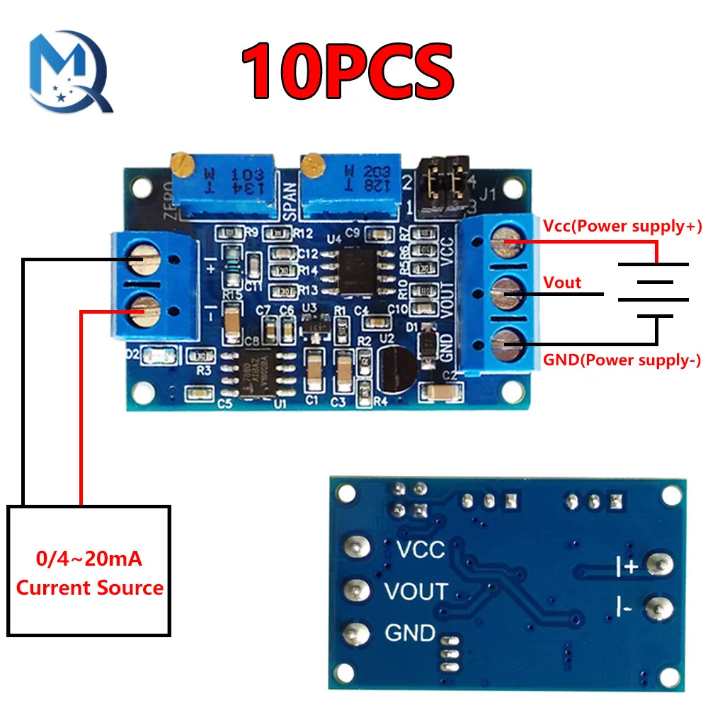 1-10Pcs 0 to 20mA/40mA to 0-3.3V 0-5V 0-10V Current to Voltage Converter Signal Conversion Module 0-20mA 4-20mA I/V Transmitter