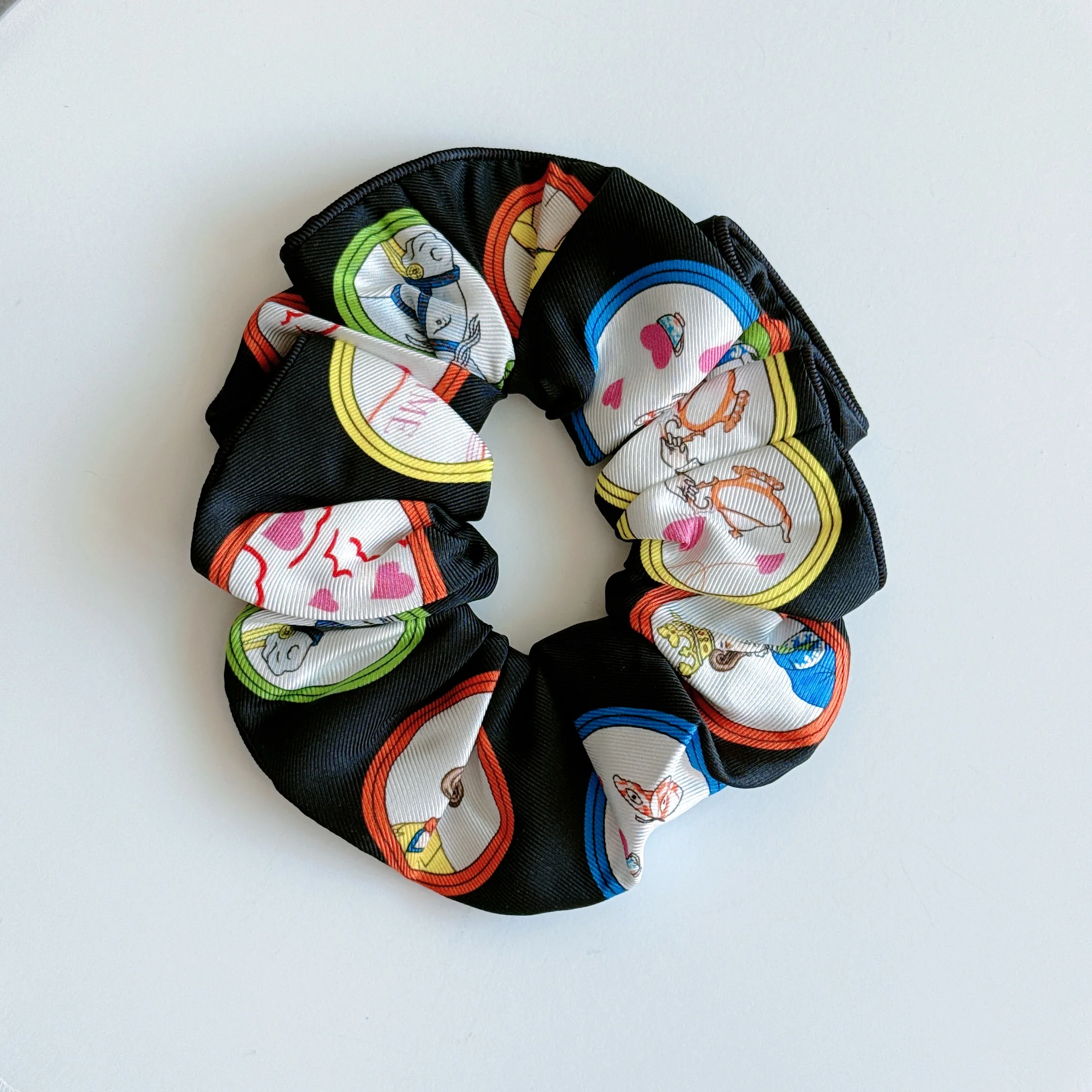 

Черная резинка для волос с толстой кишкой, держатели для хвоста, резинки для девочек, пучки натуральных аксессуаров для ухода за волосами с принтом в виде сердца