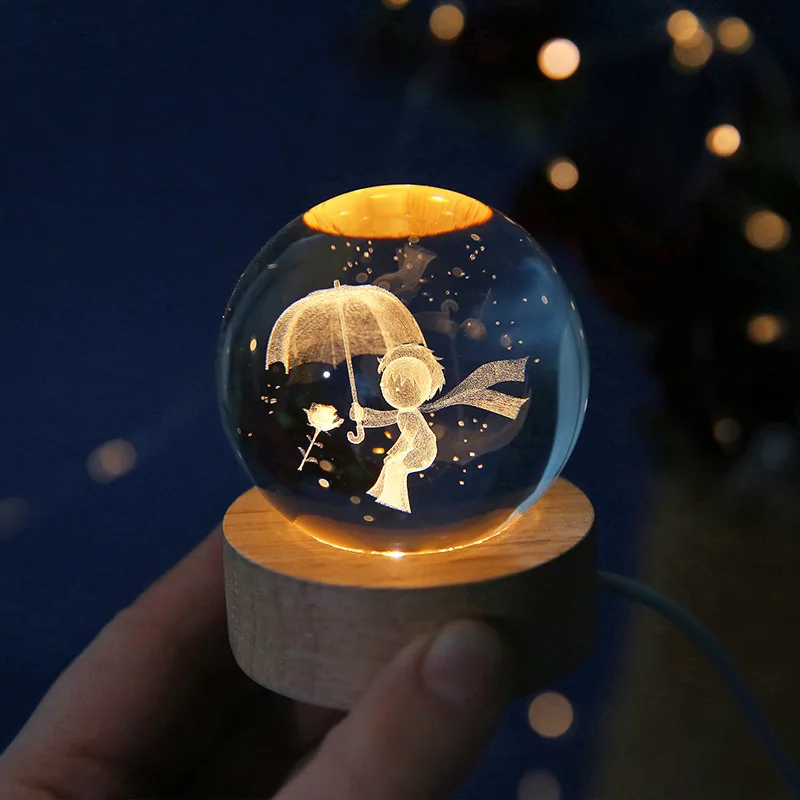 Bola kristal 3D 6cm lampu malam Planet kristal ukiran Laser tata surya global Hadiah Ulang Tahun Astronomi dekorasi rumah Desktop