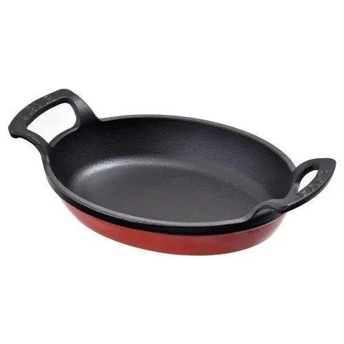 Lava Cast Iron Oval Handle Frying Pan 23x17 cm Red