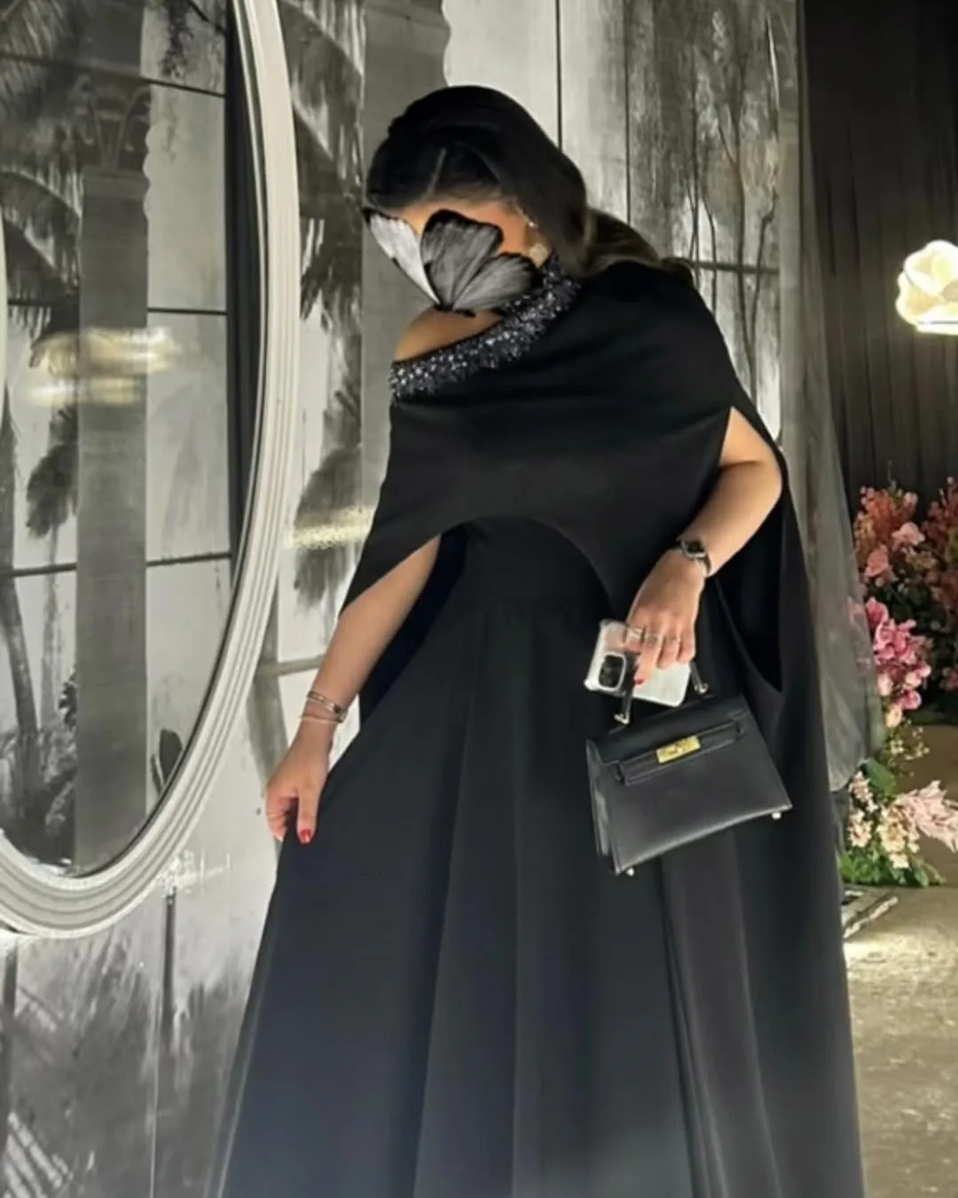 Customized Black Sleeveless Prom Dresses Pleated Beadings High Neck Party Dresses Floor Length Evening Dresses image 2