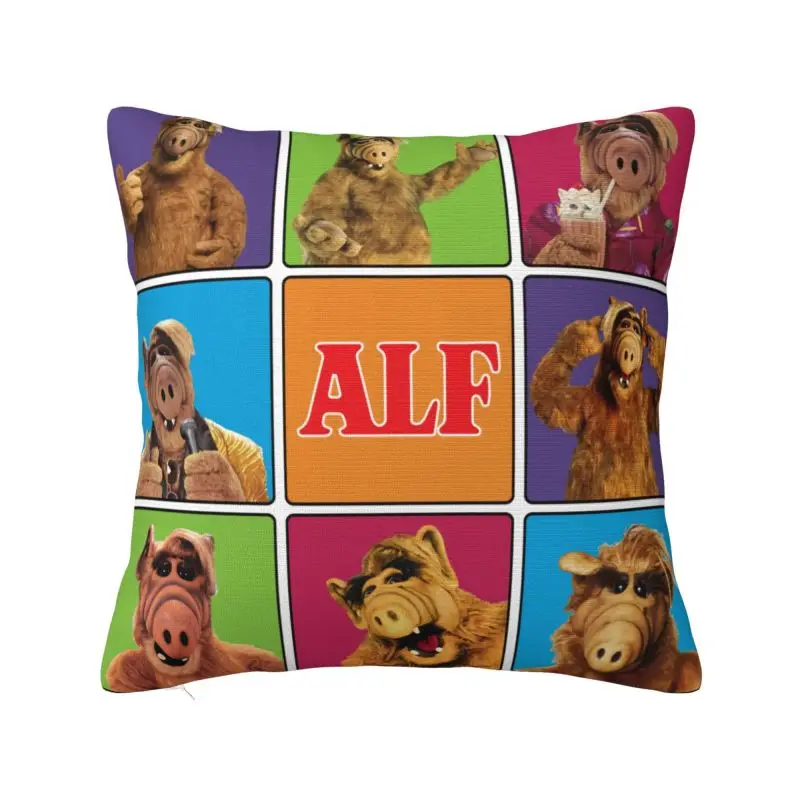 Alien Life Form ALF Meme Collage Cushion Cover 40x40cm Sci Fi TV Show Soft Luxury Pillow for Sofa Home Decor