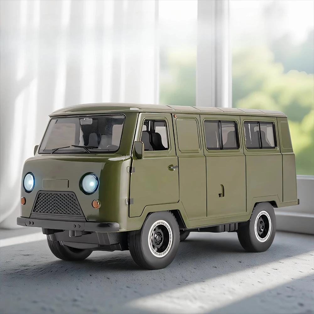 

1:18 Russian UAZ TRAVELER Minibus Car Model Toy Alloy Body Metal Diecast Vehicles with Pull Back Sound Light for Children Gifts
