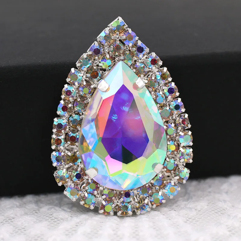 NEW Clothing Accessories Big Size 20x30mm Glass Crstal Stone Double Row Chain Rim Teardrop Shape Sew On Rhinestones Diy Dress