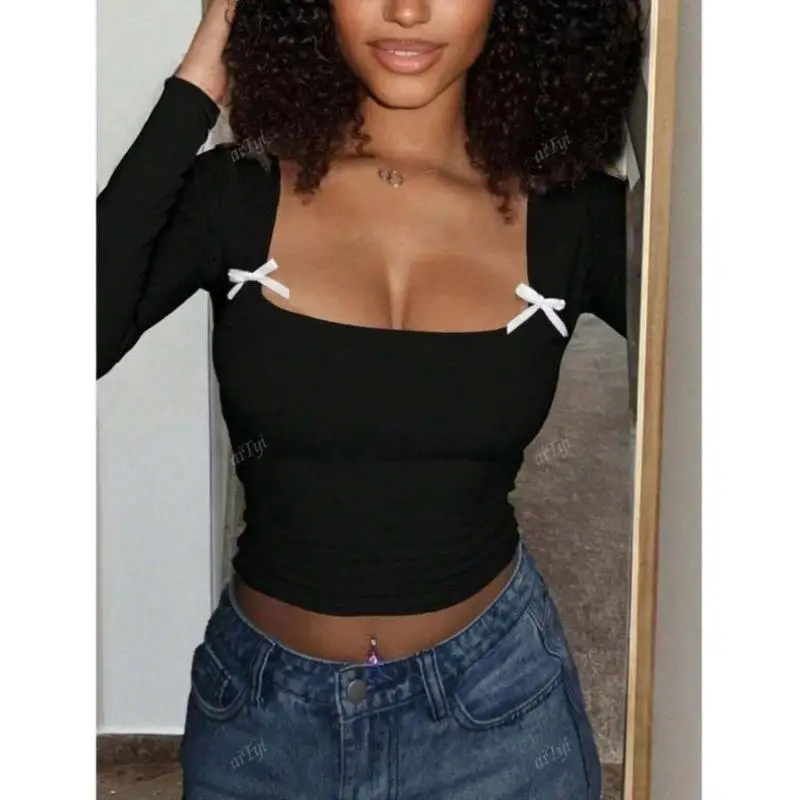 

Sexy Slim Fit Women's Top Simple High-End Design Cross-Border Sle Seven-Quarter Sve Fce Lined Spring Collection