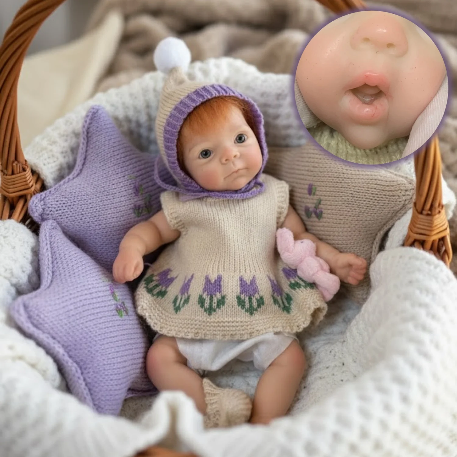 

1PC 10inch Open Mouth Girl With Hair Full Solid Soft Silicone Reborn Bebe Doll Waterproof Newborn Baby Lifelike Painted Doll Toy