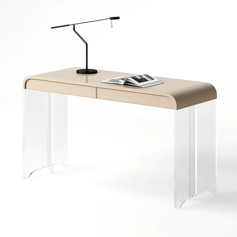 French cream retro style desk, minimalist household acrylic suspension dresser writing desk
