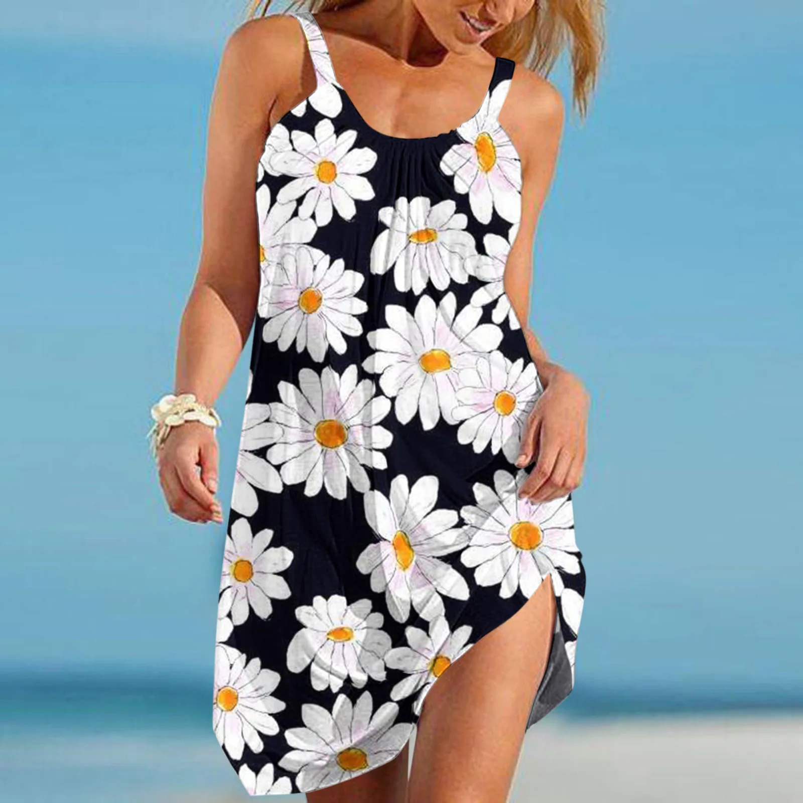 Summer Sunflower Beach Dress for Women 3D Print Vacation Party Sundress Ladies Casual Sleeveless Beachwear Female Traf Clothing