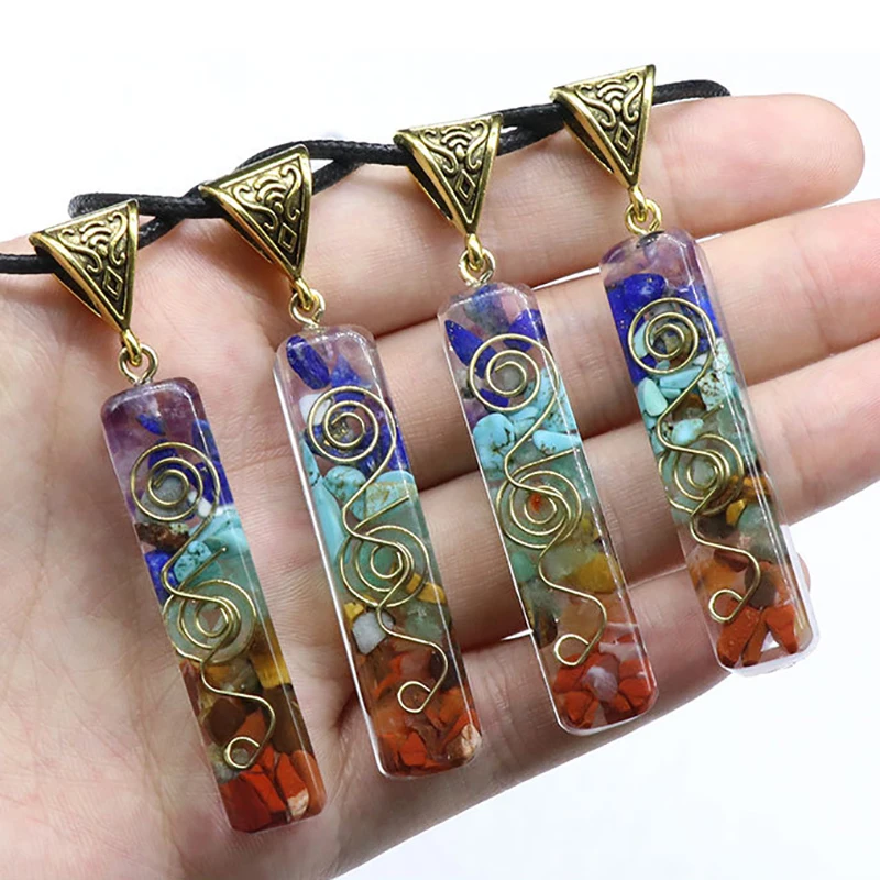 Colorful gravel necklace Natural Stone Resin Pendants Chakra Healing Chip Crystal Agate Stone Charms for Jewelry Making Necklace