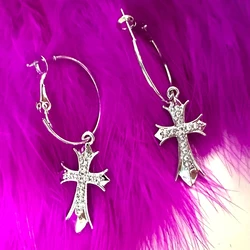 Y2K Shiny Crystal Cross Earrings Korean Fashion Charms Hoop Earrings Steel Accessories Jewelry Punk Goth Earrings Vintage