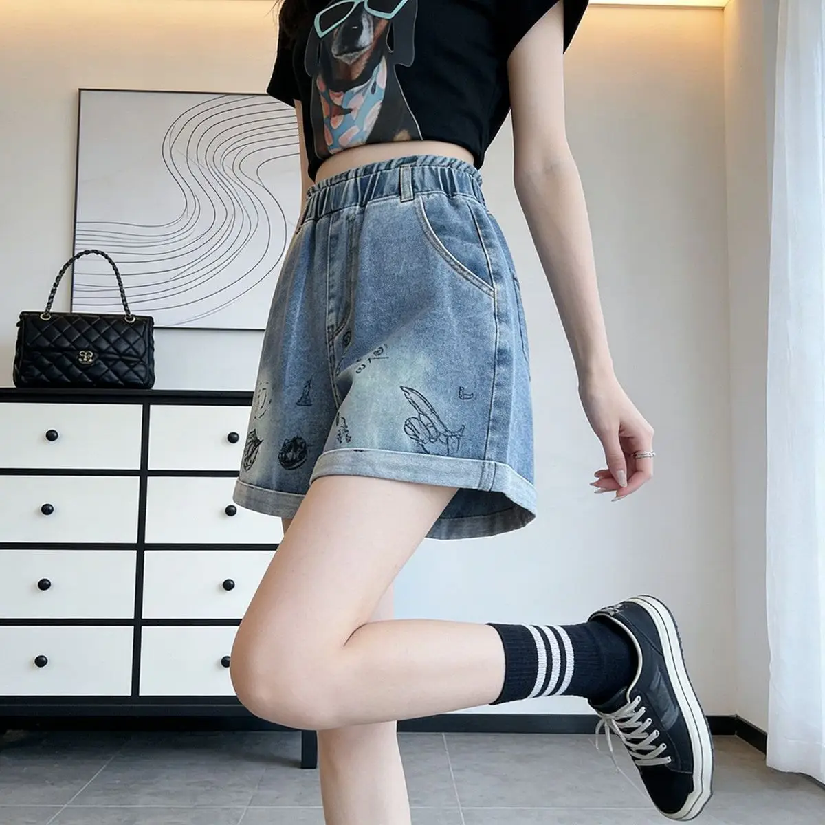 Plus-Size Denim Shorts: Lightweight and Breathable Summer, Wide-Leg, Loose-Fit, High-Waisted, for Female Students and Plus-Size