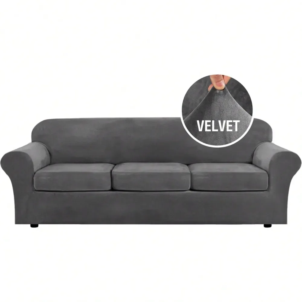 

Piece High Stretch Sofa Slipcover Cover Furniture Protector Form Fit Luxury Thick Velvet Extra Large Sofa Cover For 3 Cushion C