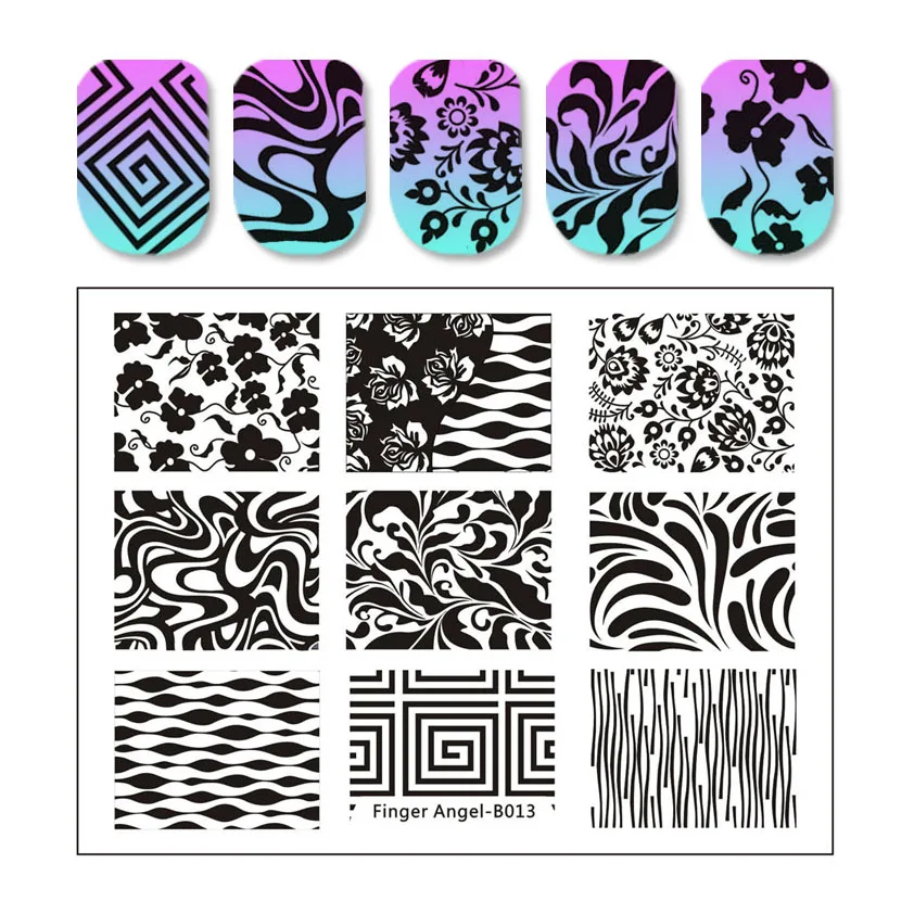 1Pc Heart Flower Leaf Series Nail Stamping Plates Stencil Stainless Steel Tools Lace Nail Art Stamp Design For DIY Image Plate