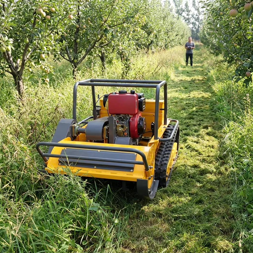 Chinese factory hot 800mm 1000mm self propelled Crawler Remote Control Lawn Flail Mower for Green space