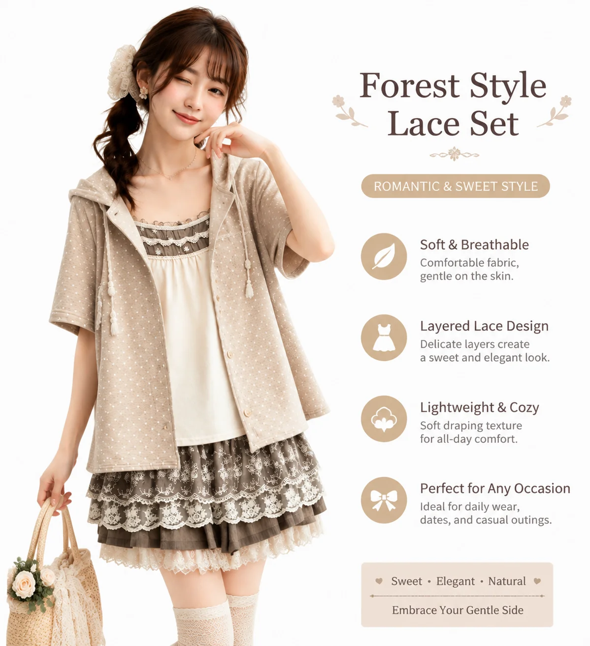 Vintage Japanese Sweet Elegant - Elastic Lace Trim ulasan dan harga