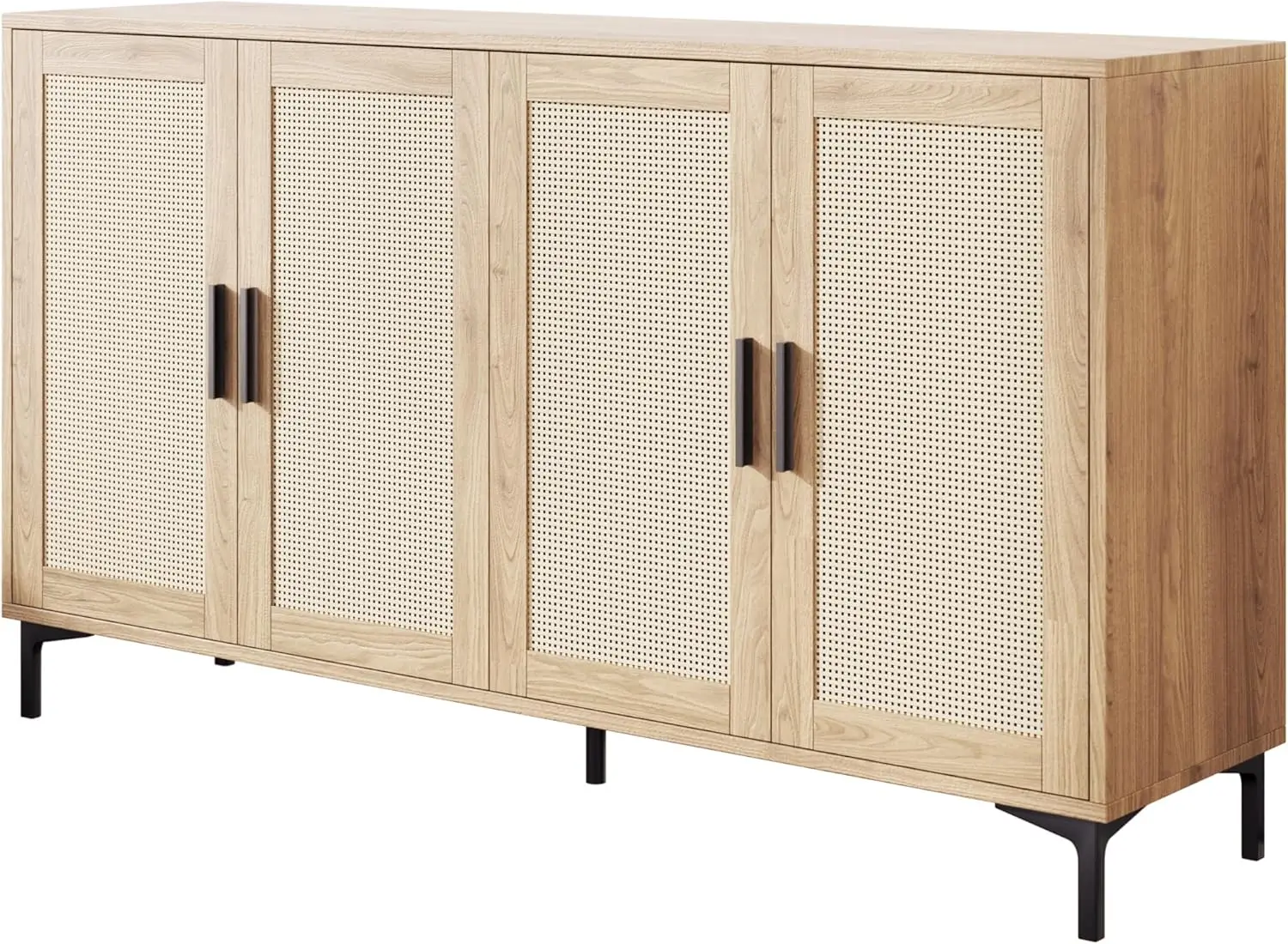 Sideboard - Kitchen Buffet Cabinet with Rattan Decorated Doors, Accent Sideboard Cabinet with Doors