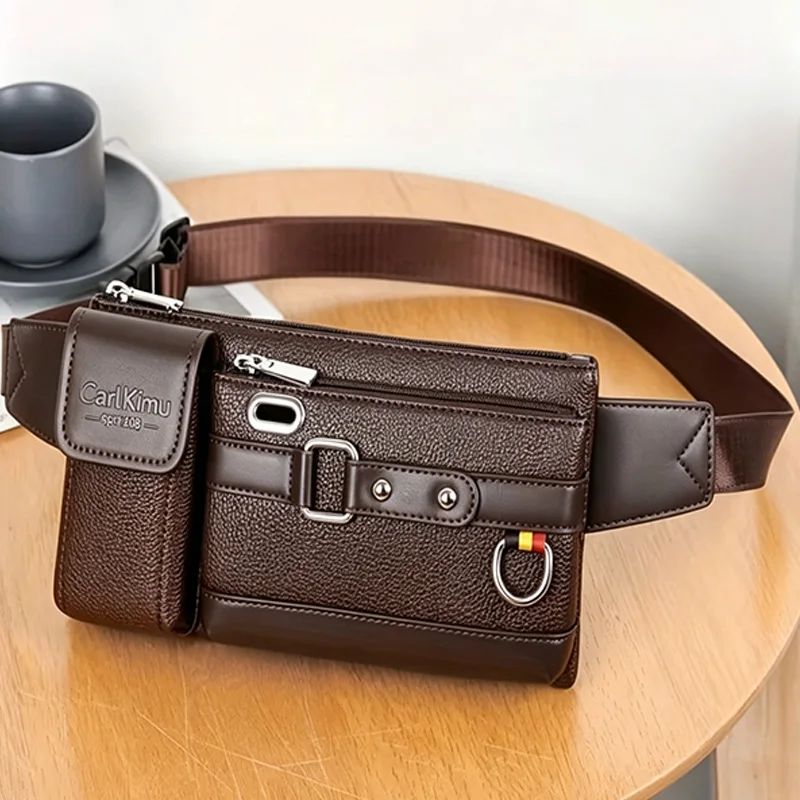 Handy Male Multi‑zipper PU Chest Waist Bag Sling Fanny Pack Adjustable Strap Lightweight Portable Bag for Daily Travel Commute