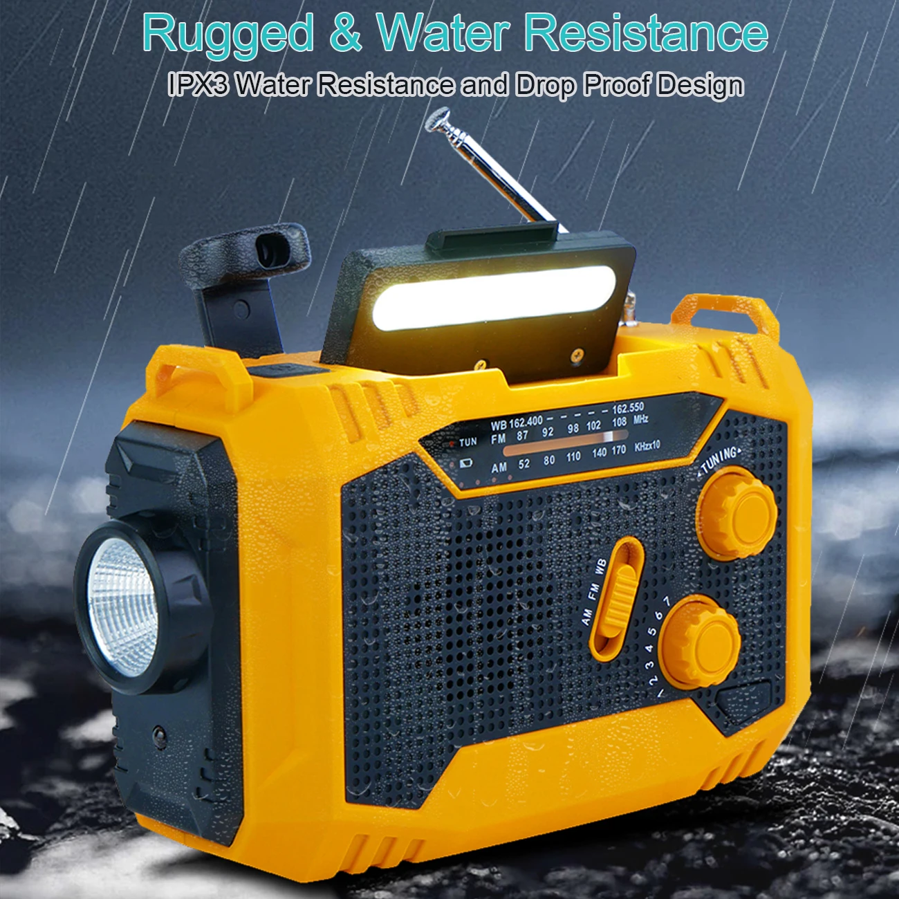 Emergency Weather Radio,Outdoor Portable Hand Crank Radio Solar Powered,AM/FM, SOS Alarm,LED Reading Lamp,Flashlight,Power Bank