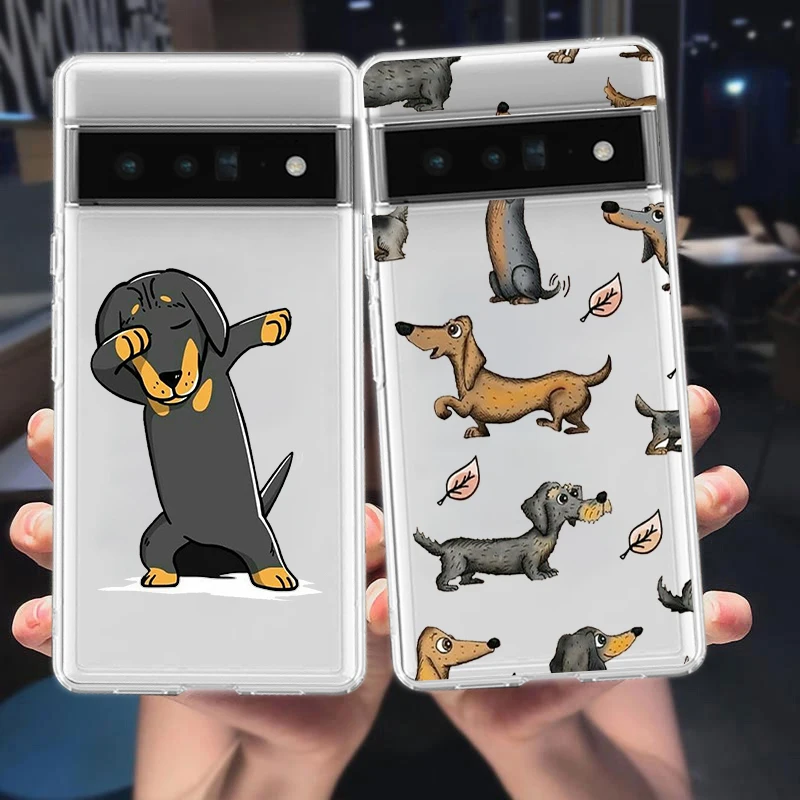 Funda de teléfono Dachshund salchicha perro para Google Pixel 9 Pro XL 8 7 6 Pro 8A 7A 6A 5 4 5A 4A 3A XL 5G cubierta transparente suave a prueba de golpes