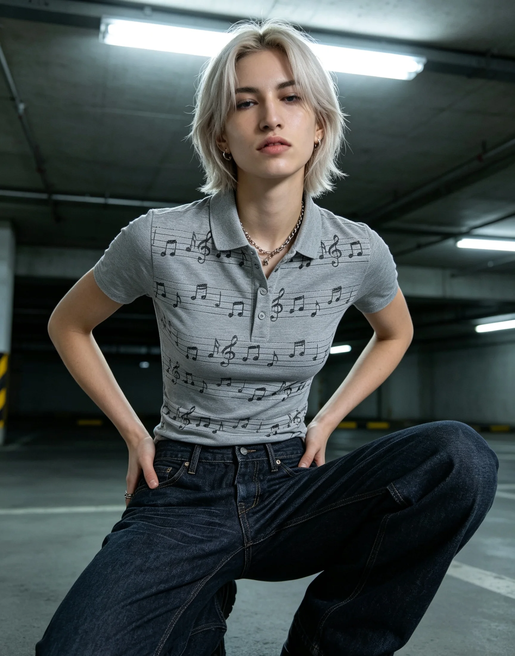 Emo Music Note Print Short Sleeve Polo Shirt Men Y2K Gothic Slim Fit Vintage Striped Punk Streetwear Top view 5