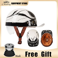 Retro Motorcycle Baseball Cap Helmets with Sun Visor Lens Moto Equipment Scooter Helmet Half Face Riding Racing Motorbike Casco